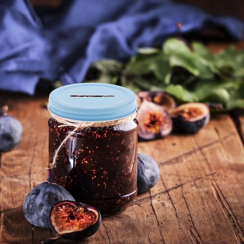 20pcs 70mm Tinplate Wide Mouth Mason Jar Lids Coin Bank Slot Covers for Canning Jars Reusable Piggy Bank Caps Blue - Image 5