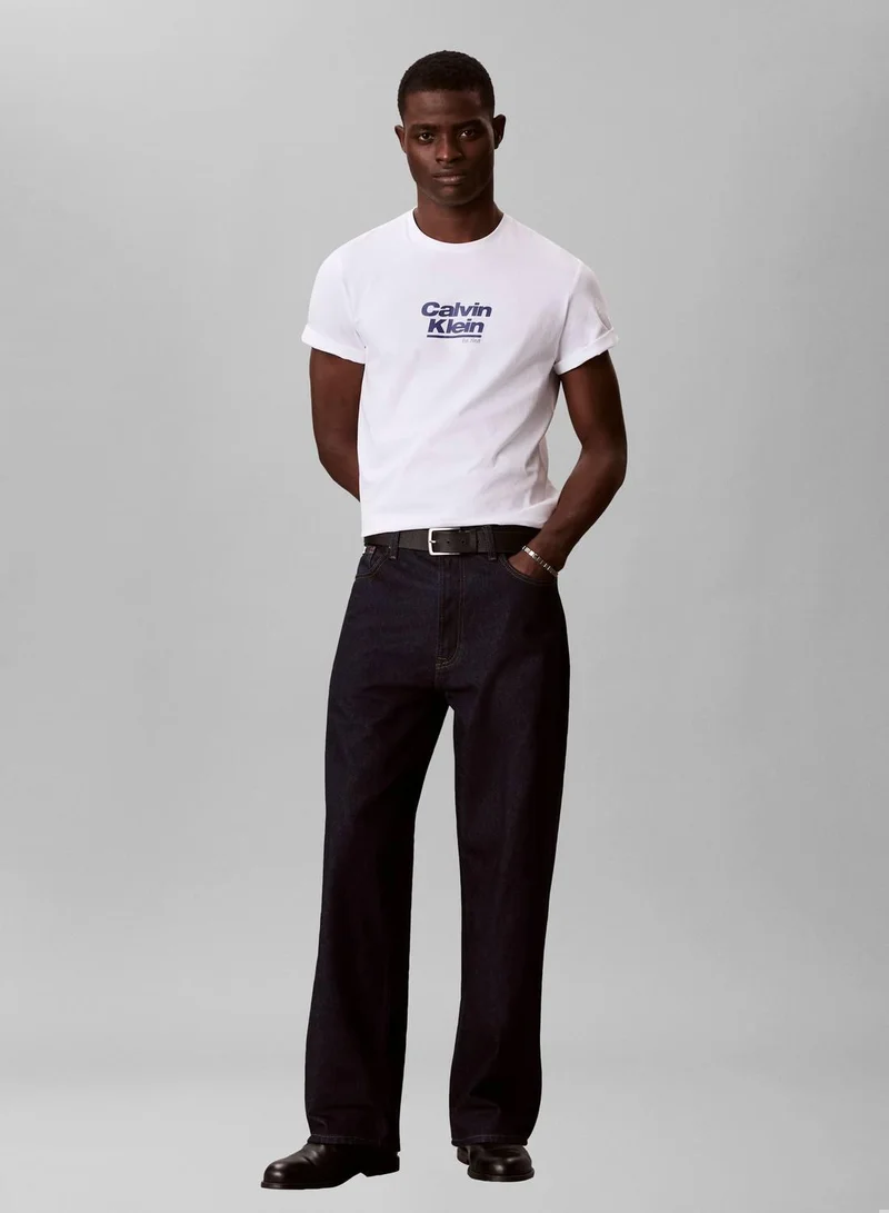 Calvin Klein Jeans Bright White Logo Graphic Crew Neck T-Shirt for Men | Best Price UAE