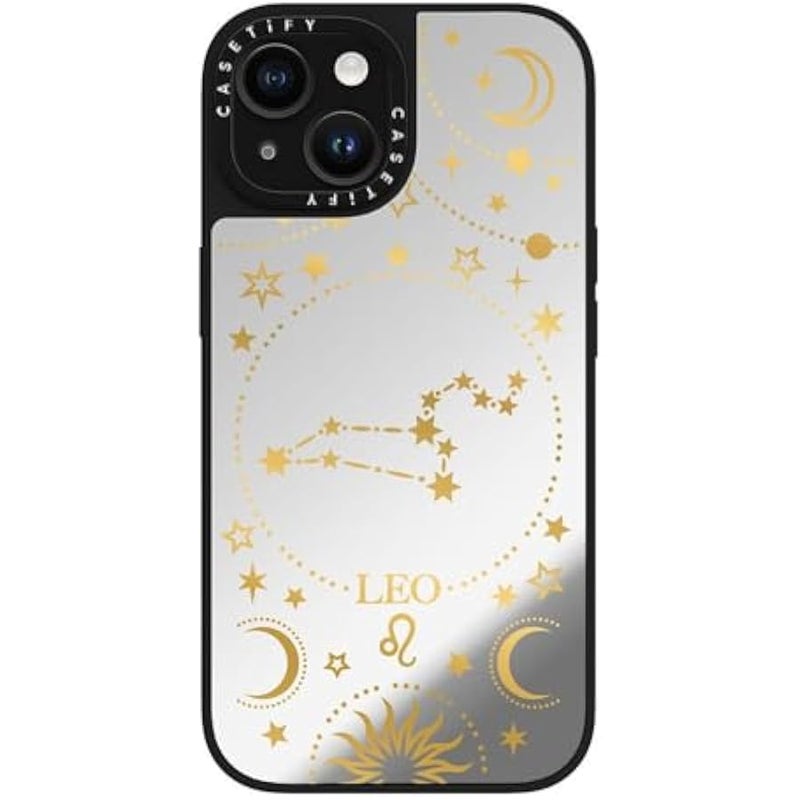 كاستيفي CASETiFY Mirror iPhone 15 Case 【Reflective / 4.9ft Drop Protection/Compatible with Magsafe】 - Zodiac Star Sign : Leo - Silver on Black - Image 5