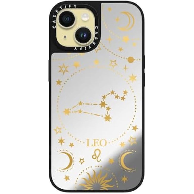 كاستيفي CASETiFY Mirror iPhone 15 Case 【Reflective / 4.9ft Drop Protection/Compatible with Magsafe】 - Zodiac Star Sign : Leo - Silver on Black - Image 2