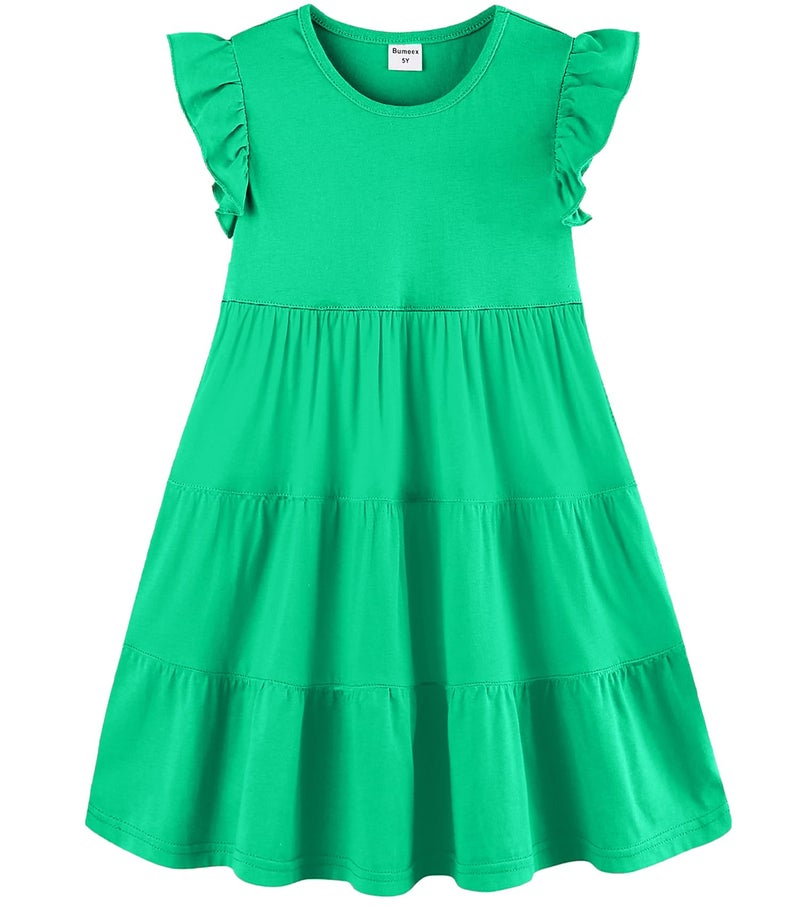 Bumeex Girls Dress Kids Summer Spring St. Patrickâ€™s Day Outfits Cotton Pocket Sleeveless Twirly Casual Playwear Sundress Clothing Clothes Solid Greeen Size 10-11 Years Green - Image 1