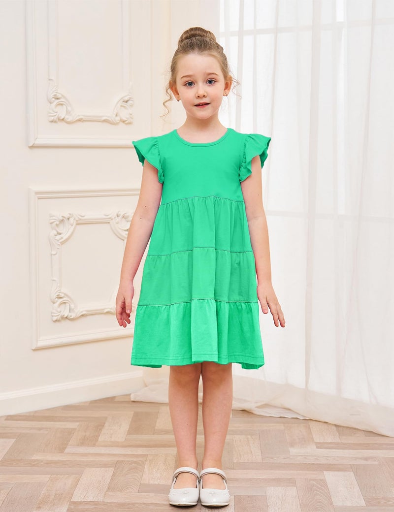 Bumeex Girls Dress Kids Summer Spring St. Patrickâ€™s Day Outfits Cotton Pocket Sleeveless Twirly Casual Playwear Sundress Clothing Clothes Solid Greeen Size 10-11 Years Green - Image 2