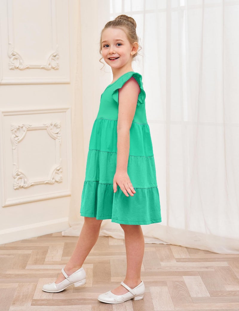 Bumeex Girls Dress Kids Summer Spring St. Patrickâ€™s Day Outfits Cotton Pocket Sleeveless Twirly Casual Playwear Sundress Clothing Clothes Solid Greeen Size 10-11 Years Green - Image 4