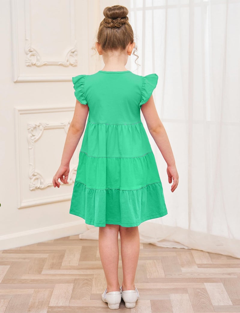 Bumeex Girls Dress Kids Summer Spring St. Patrickâ€™s Day Outfits Cotton Pocket Sleeveless Twirly Casual Playwear Sundress Clothing Clothes Solid Greeen Size 10-11 Years Green - Image 5