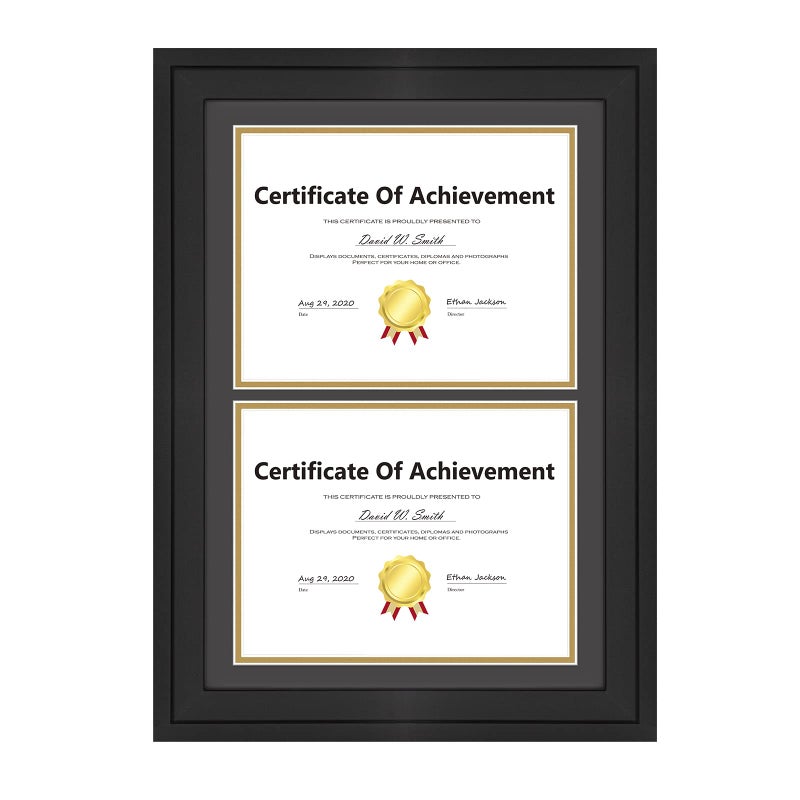 Golden State Art 14x20 Double Diploma Frame Black Frame to Dispalay Double 85x11 Document with Black over Gold mat Solid Wood  Tempered Glass Protection