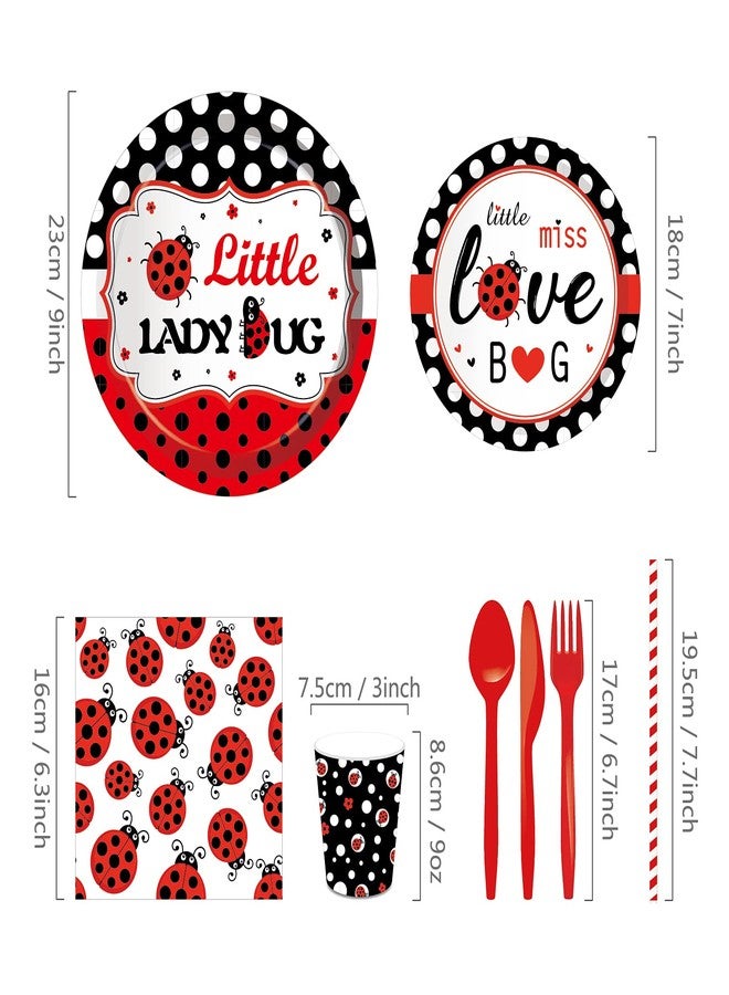 Lide Road 141 PCS Ladybug Fancy Birthday Party Supplies - Disposable Tableware Kit With Red and Black Polka Dot Plates, Cups, Napkins Sets - Serves 16 Guests - Image 4
