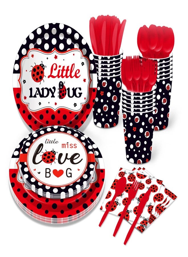 Lide Road 141 PCS Ladybug Fancy Birthday Party Supplies - Disposable Tableware Kit With Red and Black Polka Dot Plates, Cups, Napkins Sets - Serves 16 Guests - Image 1