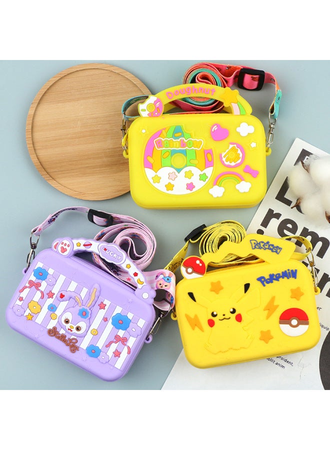 Cartoon Press-down Mini Crossbody Bag For Children Cute Candy-colored Hand-held Tote Key Bag Kawaii Mouse-killing Coin Purse-Color:Purple Rabbit  - Image 3