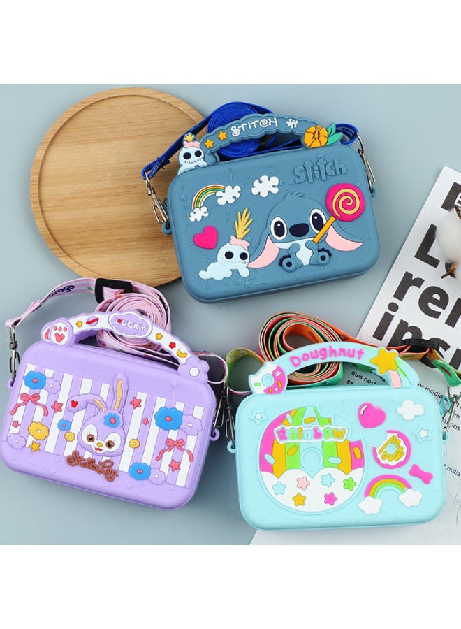 Cartoon Press-down Mini Crossbody Bag For Children Cute Candy-colored Hand-held Tote Key Bag Kawaii Mouse-killing Coin Purse-Color:Purple Rabbit  - Image 2