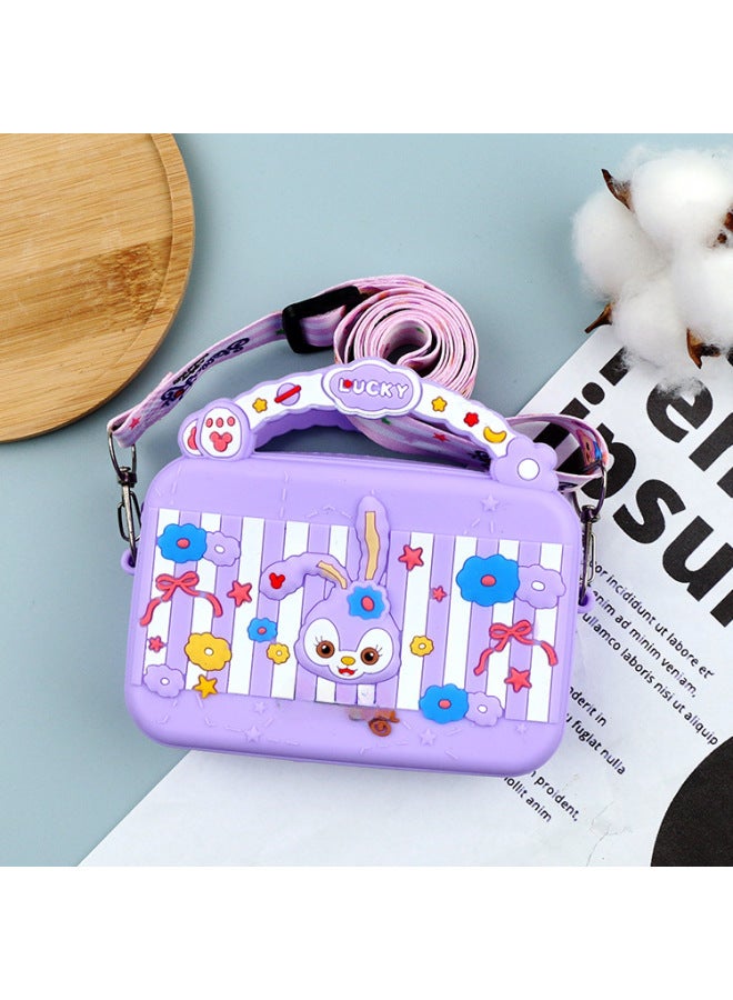 Cartoon Press-down Mini Crossbody Bag For Children Cute Candy-colored Hand-held Tote Key Bag Kawaii Mouse-killing Coin Purse-Color:Purple Rabbit  - Image 1