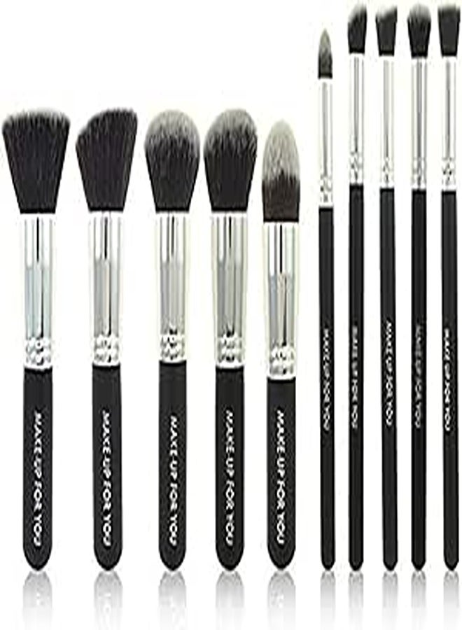 FAS-MB-17-B Synthetic Kabuki Professional Make up Brushes 10pcs - Black