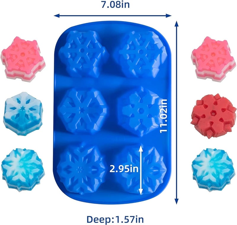 Bake House Snowflakes Combo Silicone Molds 6 Cavity and 8 Pcs Winter Snowflake Cookie Cutters with Plunger Stamps Set 3D for Making Soap Muffins Chocolates Snowflake Cookie Cutter for Baking Snowflake - Image 2