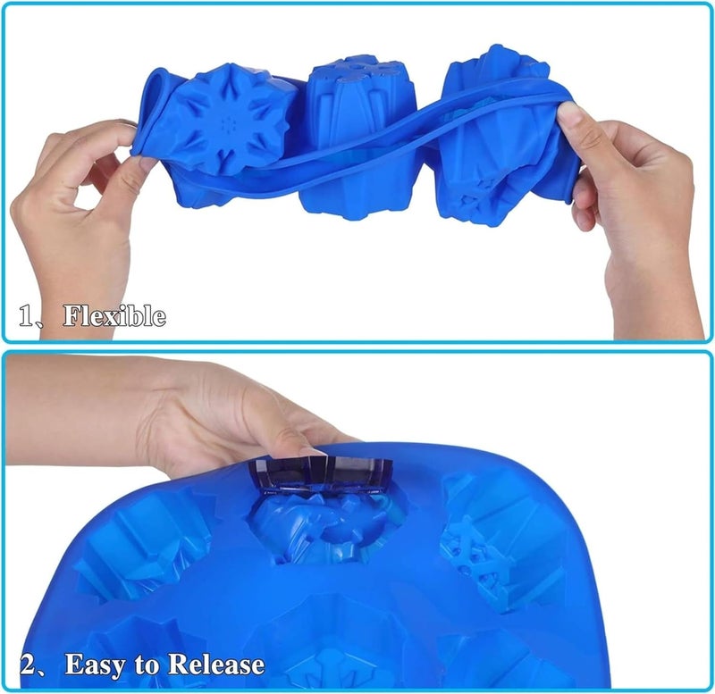 Bake House Snowflakes Combo Silicone Molds 6 Cavity and 8 Pcs Winter Snowflake Cookie Cutters with Plunger Stamps Set 3D for Making Soap Muffins Chocolates Snowflake Cookie Cutter for Baking Snowflake - Image 4