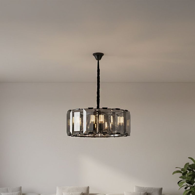 DANUBE HOME ثريا زجاجية أوسلو 12 ضوء 60 سم مصابيح معلق عصرية فوانيس قاعدة لمبة E14 تصميم حديث إضاءة داخلية لغرفة النوم L65xW65xH25 سم - زجاج مدخن - Image 1