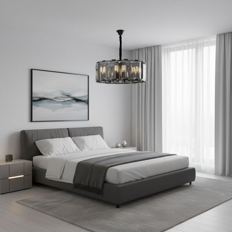 DANUBE HOME ثريا زجاجية أوسلو 12 ضوء 60 سم مصابيح معلق عصرية فوانيس قاعدة لمبة E14 تصميم حديث إضاءة داخلية لغرفة النوم L65xW65xH25 سم - زجاج مدخن - Image 3