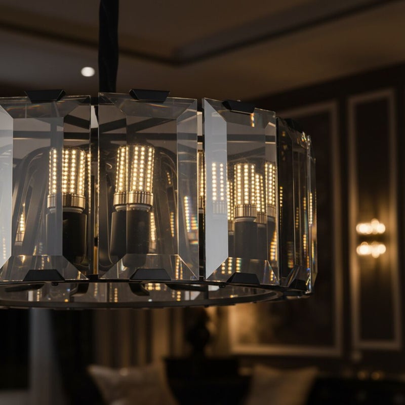DANUBE HOME ثريا زجاجية أوسلو 12 ضوء 60 سم مصابيح معلق عصرية فوانيس قاعدة لمبة E14 تصميم حديث إضاءة داخلية لغرفة النوم L65xW65xH25 سم - زجاج مدخن - Image 2