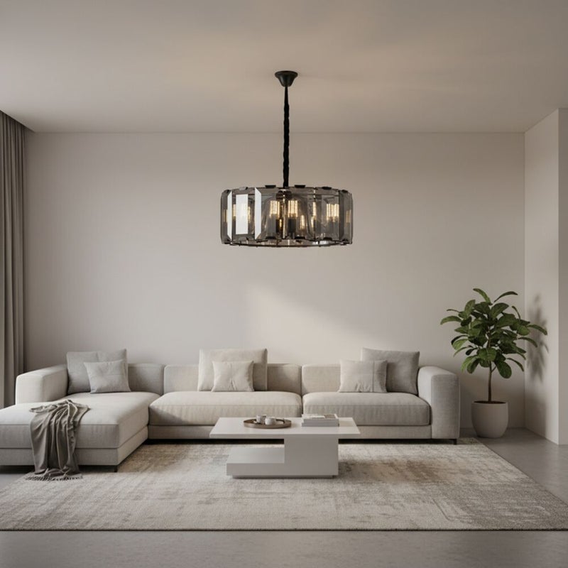 DANUBE HOME ثريا زجاجية أوسلو 12 ضوء 60 سم مصابيح معلق عصرية فوانيس قاعدة لمبة E14 تصميم حديث إضاءة داخلية لغرفة النوم L65xW65xH25 سم - زجاج مدخن - Image 4