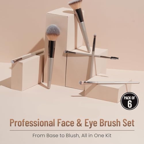 Adbeni Professional Beauty Face & Eye Brush Set of 6 | Soft Synthetic Bristles | For Cream, Liquid & Powder | Includes Foundation, Eyeshadow, Concealer, Brow & Powder Brushes | Easy Blending & Travel-Friendly - Image 2