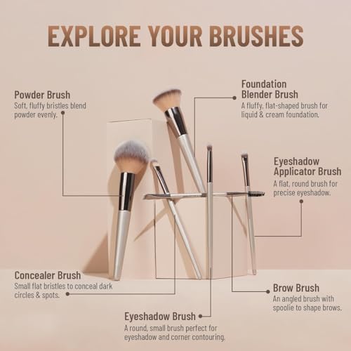 Adbeni Professional Beauty Face & Eye Brush Set of 6 | Soft Synthetic Bristles | For Cream, Liquid & Powder | Includes Foundation, Eyeshadow, Concealer, Brow & Powder Brushes | Easy Blending & Travel-Friendly - Image 3