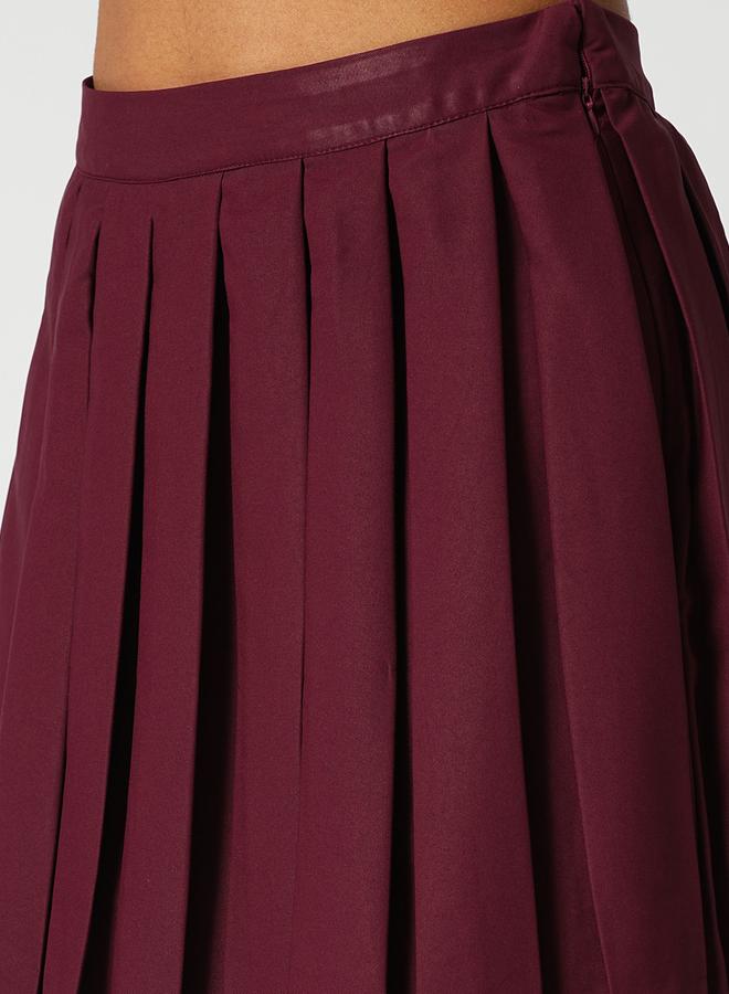 globus Maroon Korean Pleated Mini Peplum Tennis Skirt - Image 5
