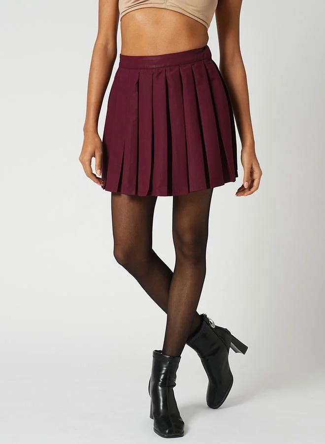 Maroon Korean Pleated Mini Peplum Tennis Skirt