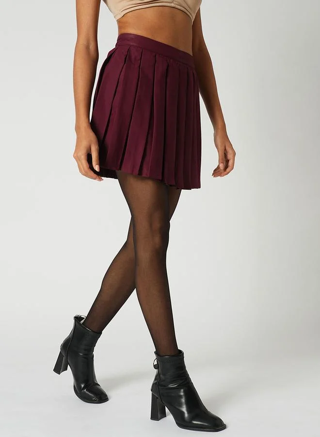 globus Maroon Korean Pleated Mini Peplum Tennis Skirt