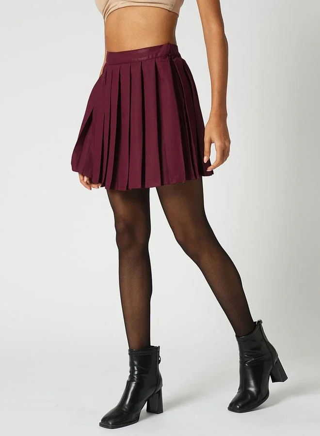 globus Maroon Korean Pleated Mini Peplum Tennis Skirt