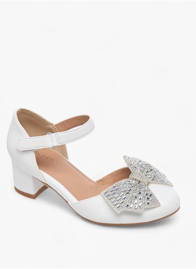 Girl's Bow Accent Block Heeled Sandals with Hook and Loop Closure