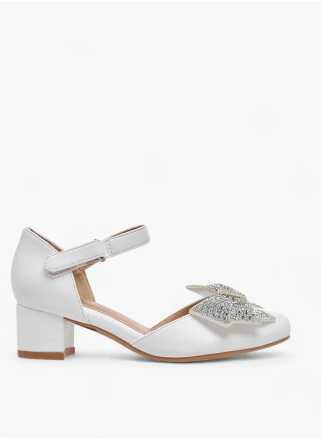 سيليست Girl's Bow Accent Block Heeled Sandals with Hook and Loop Closure