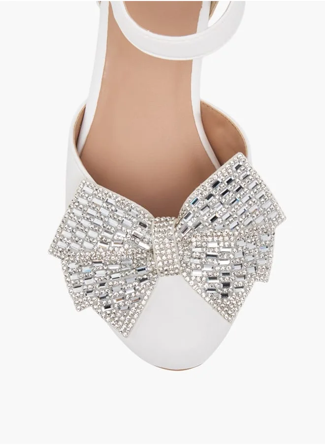 سيليست Girl's Bow Accent Block Heeled Sandals with Hook and Loop Closure