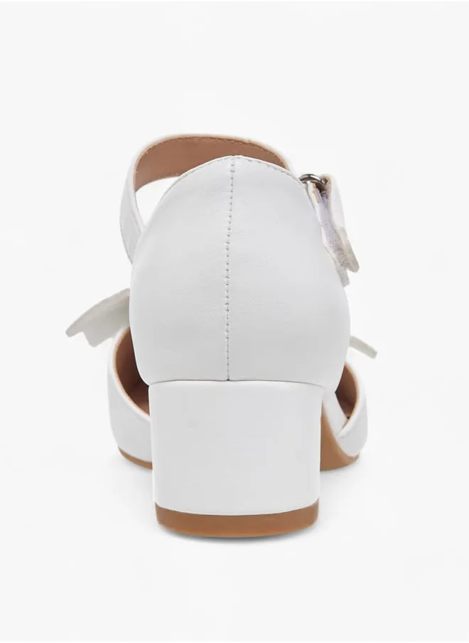 سيليست Girl's Bow Accent Block Heeled Sandals with Hook and Loop Closure