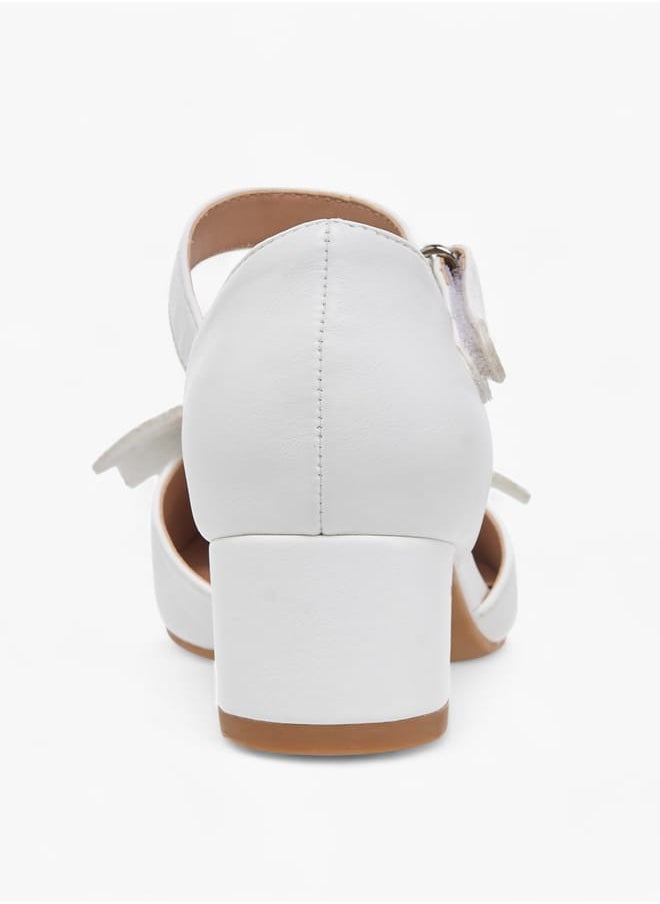 Girl's Bow Accent Block Heeled Sandals with Hook and Loop Closure