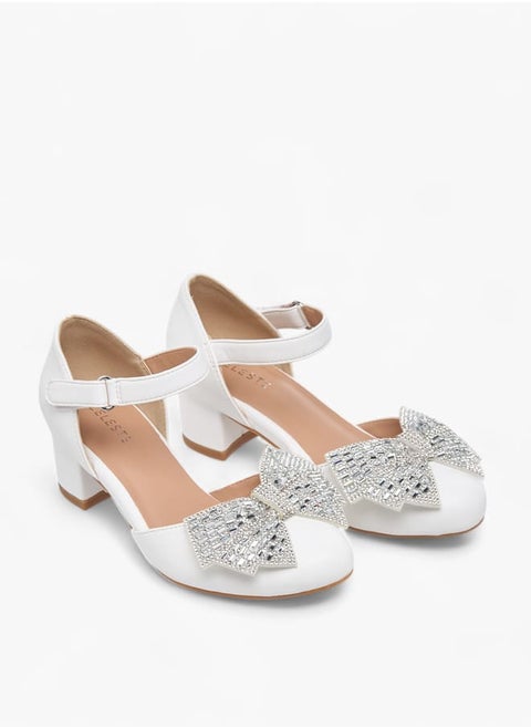 Girl's Bow Accent Block Heeled Sandals with Hook and Loop Closure