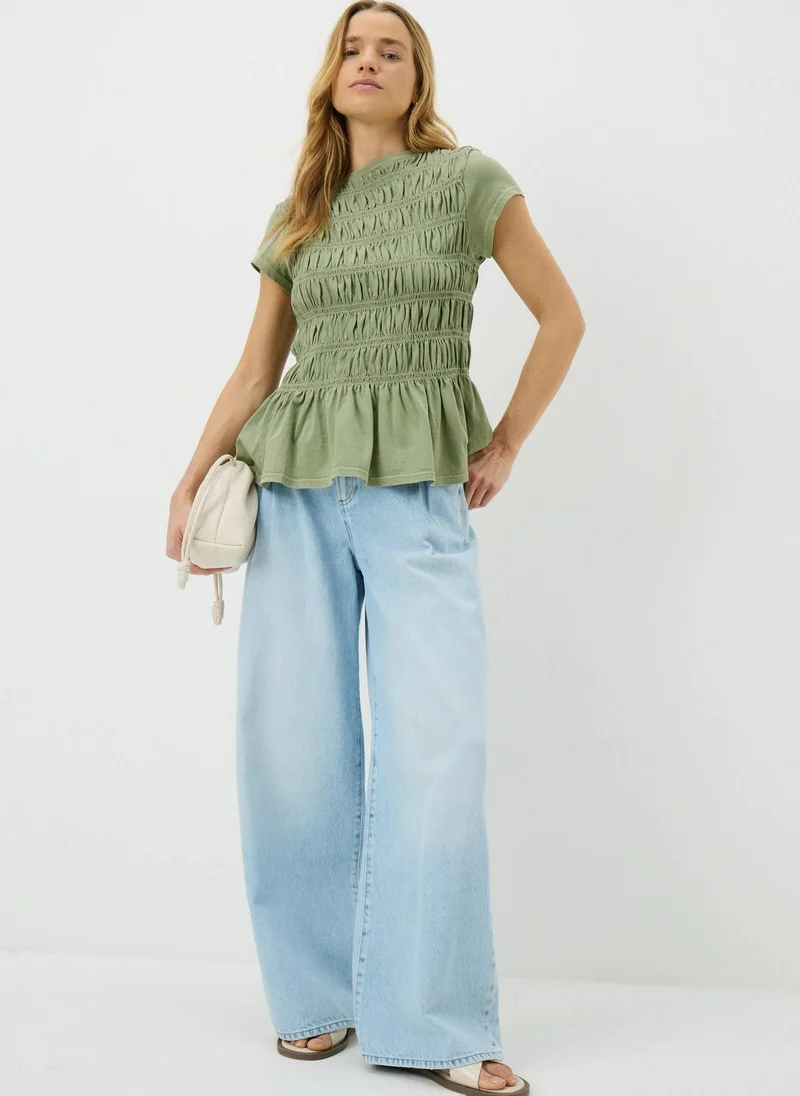 ماتلان Green Acid Wash Shirred Top