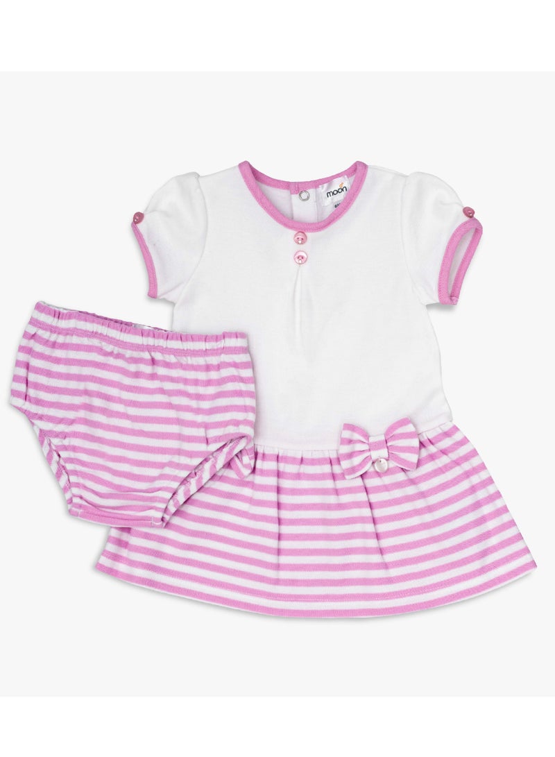 Moon MOON 100% Cotton Dress & Panties 3-6M Pink - Pink Stripes - Image 1