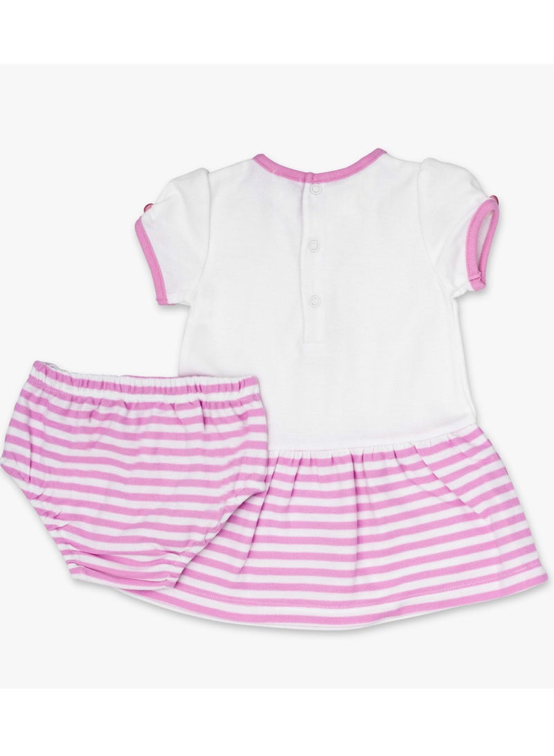 Moon MOON 100% Cotton Dress & Panties 3-6M Pink - Pink Stripes - Image 2
