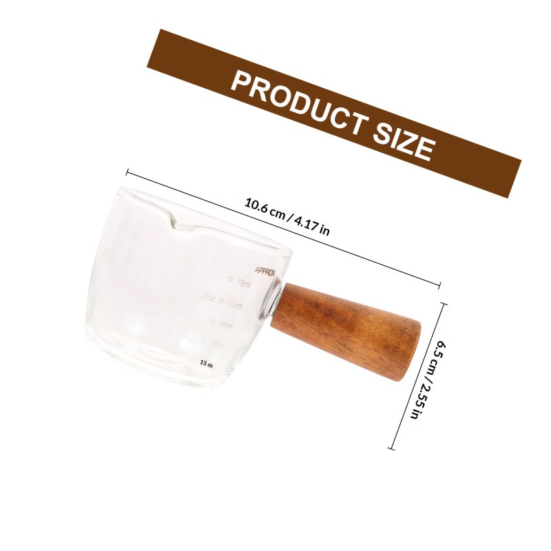 2Pcs Espresso Measuring Cup with Wood Handle Espresso Pouring Cup Espresso Glass Cup - Image 2