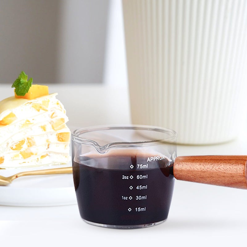 2Pcs Espresso Measuring Cup with Wood Handle Espresso Pouring Cup Espresso Glass Cup - Image 3