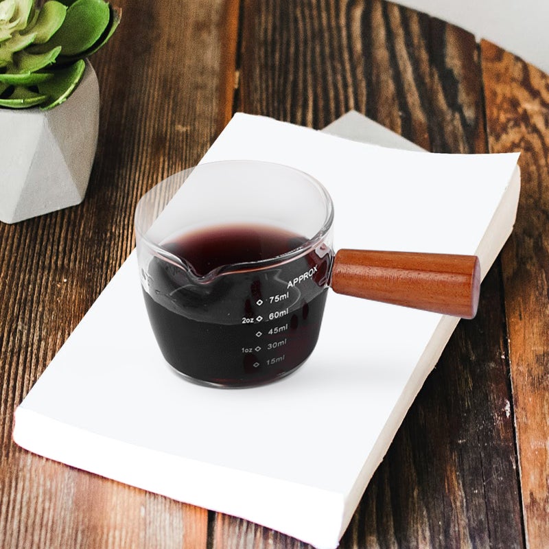 2Pcs Espresso Measuring Cup with Wood Handle Espresso Pouring Cup Espresso Glass Cup - Image 5