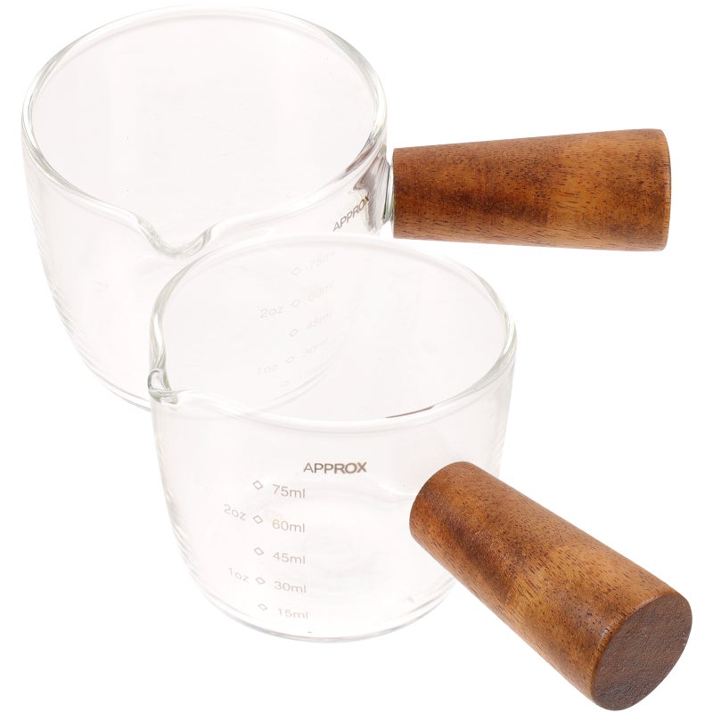 2Pcs Espresso Measuring Cup with Wood Handle Espresso Pouring Cup Espresso Glass Cup - Image 1