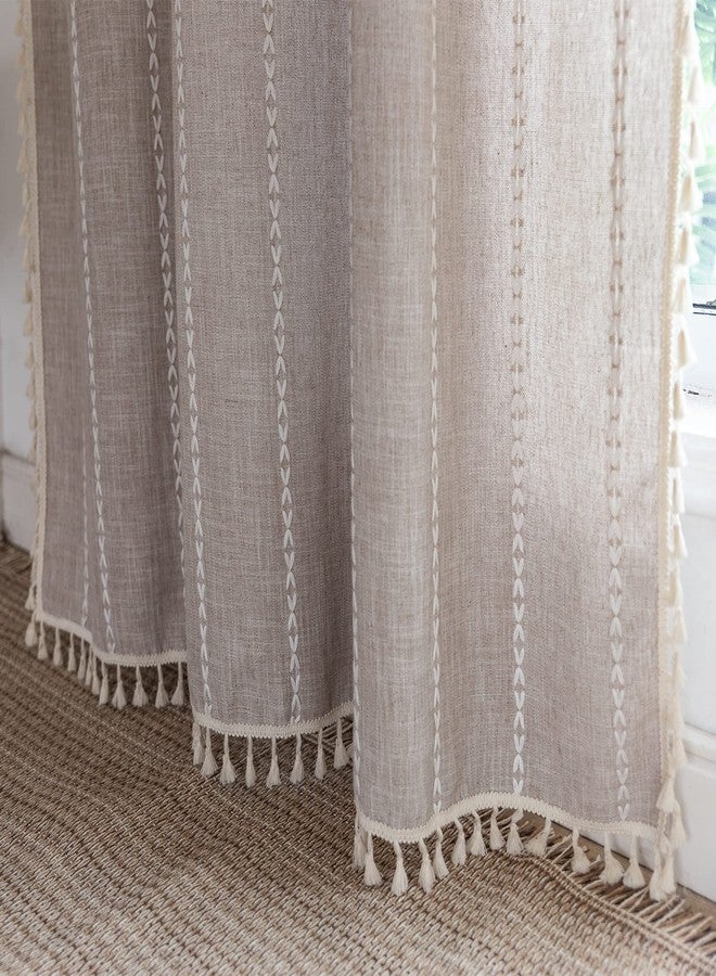 RoomTalks Boho Farmhouse Curtains for Bedroom Living Room 96 Inch Length 2 Panels in Tan French Cabin Rustic Country Cute Cotton Polyester Window Curtain Panels Bohemian Chic Tassel Draperies - Image 4