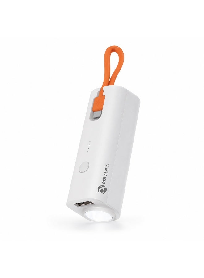 KEMET PK-E362 LED Lamp Power Bank with Built-In Type-C Cable, 5000mAh, 2.4A Max, White - Image 4
