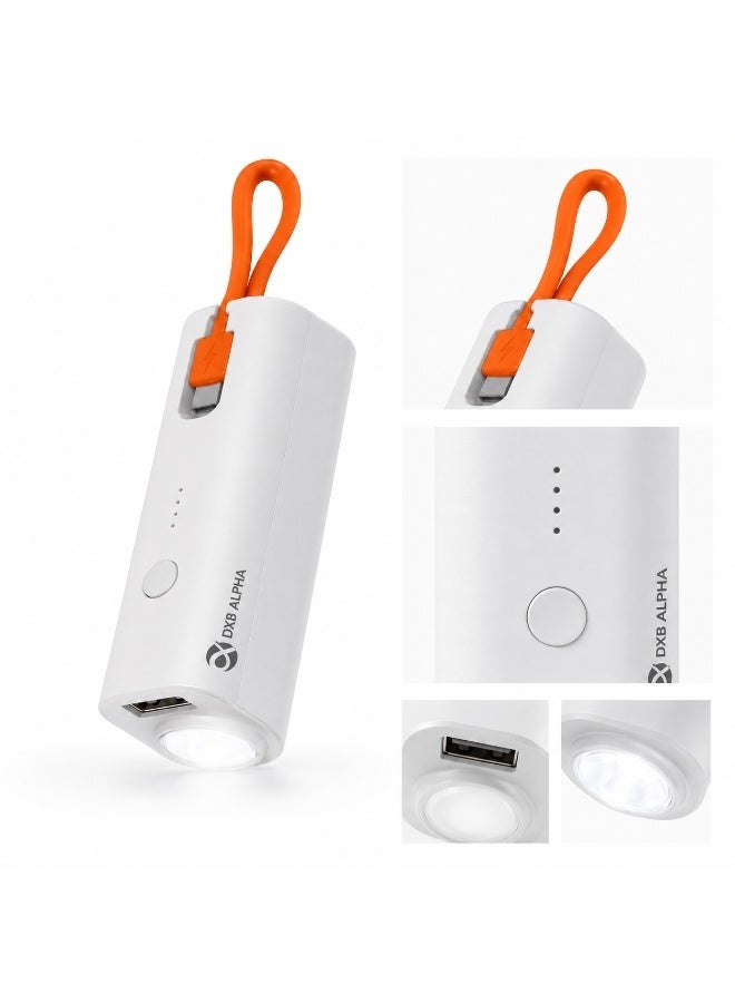 KEMET PK-E362 LED Lamp Power Bank with Built-In Type-C Cable, 5000mAh, 2.4A Max, White - Image 2