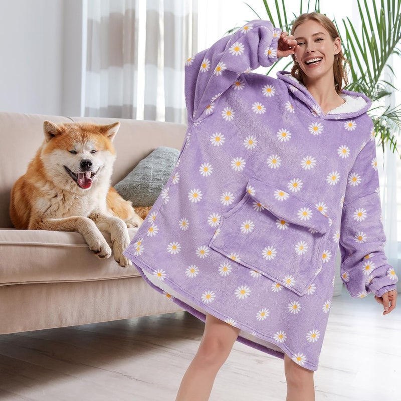 Fiosnow Daisy Blanket Hoodies for Women and Men Adult Oversize Wearable Blanket Hoodies for Soft and Warm - Image 2