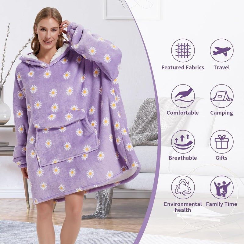 Fiosnow Daisy Blanket Hoodies for Women and Men Adult Oversize Wearable Blanket Hoodies for Soft and Warm - Image 3