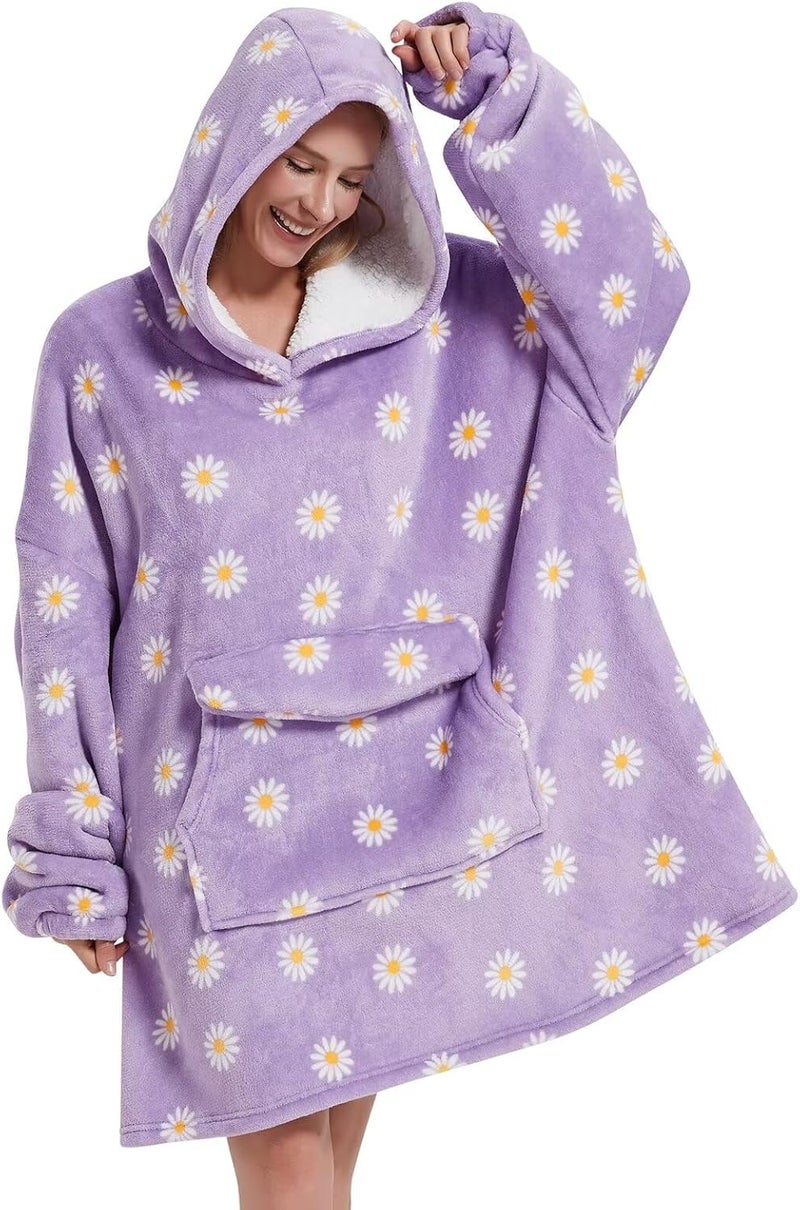 Fiosnow Daisy Blanket Hoodies for Women and Men Adult Oversize Wearable Blanket Hoodies for Soft and Warm - Image 1
