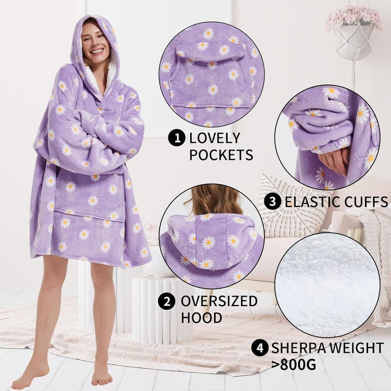 Fiosnow Daisy Blanket Hoodies for Women and Men Adult Oversize Wearable Blanket Hoodies for Soft and Warm - Image 4