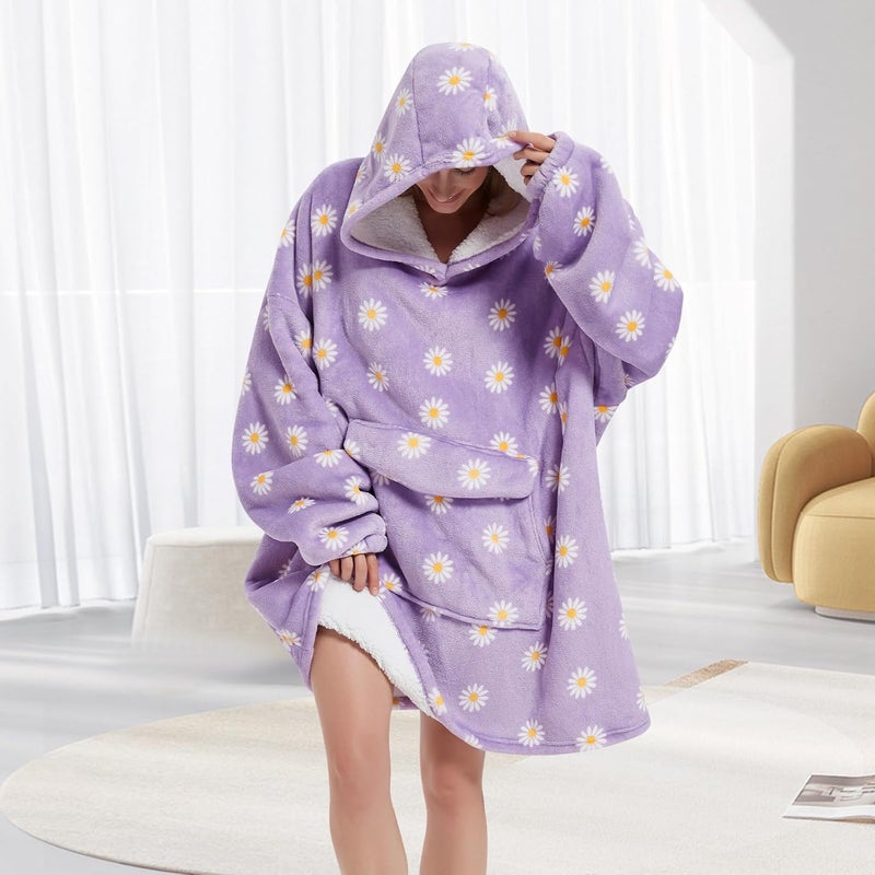 Fiosnow Daisy Blanket Hoodies for Women and Men Adult Oversize Wearable Blanket Hoodies for Soft and Warm - Image 5