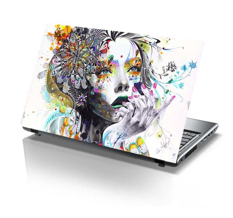 PIXELARTZ Laptop Skin Abstraction Painting Girl Thoughtful Rendering HD Quality 15.6 Inches Vinyl Laptop Skin (2023, Front) - Image 1