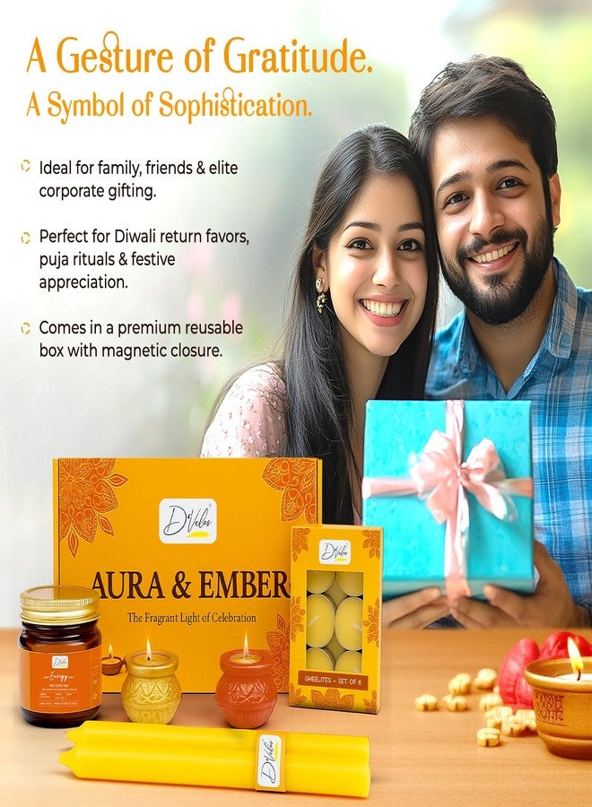 D'Velas D’Velas™ Aura & Ember Gift Box – Aromatherapy Candle, Scented Diyas, Cow Ghee Tealights & Colored Stick Candles | Luxury Holiday Hamper for Home Decor, Festive Celebration & Gifting - Image 2